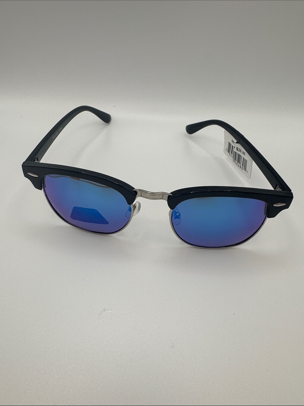 Black Frame Sunglasses with Blue Mirrored Lenses